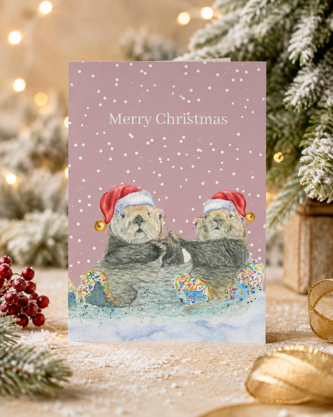 Christmas Otters QR Card