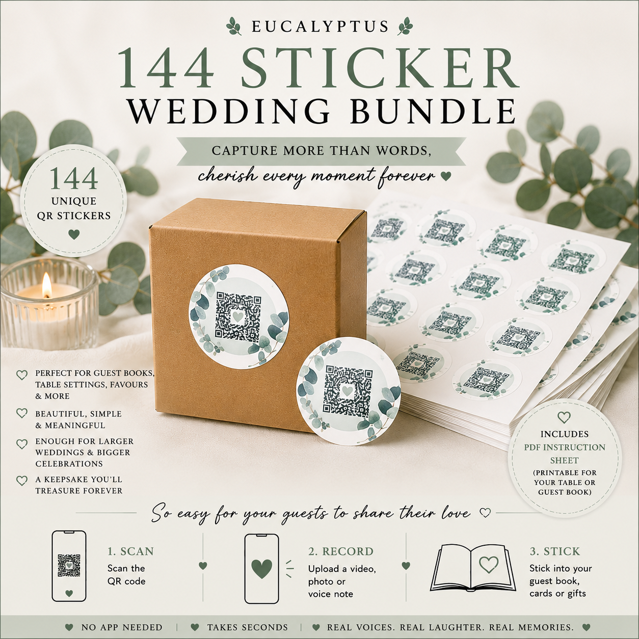Eucalyptus Bliss Large Wedding Bundle - 144 Stickers