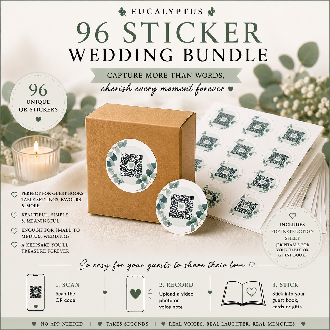 Eucalyptus Bliss Medium Wedding Bundle - 96 Stickers