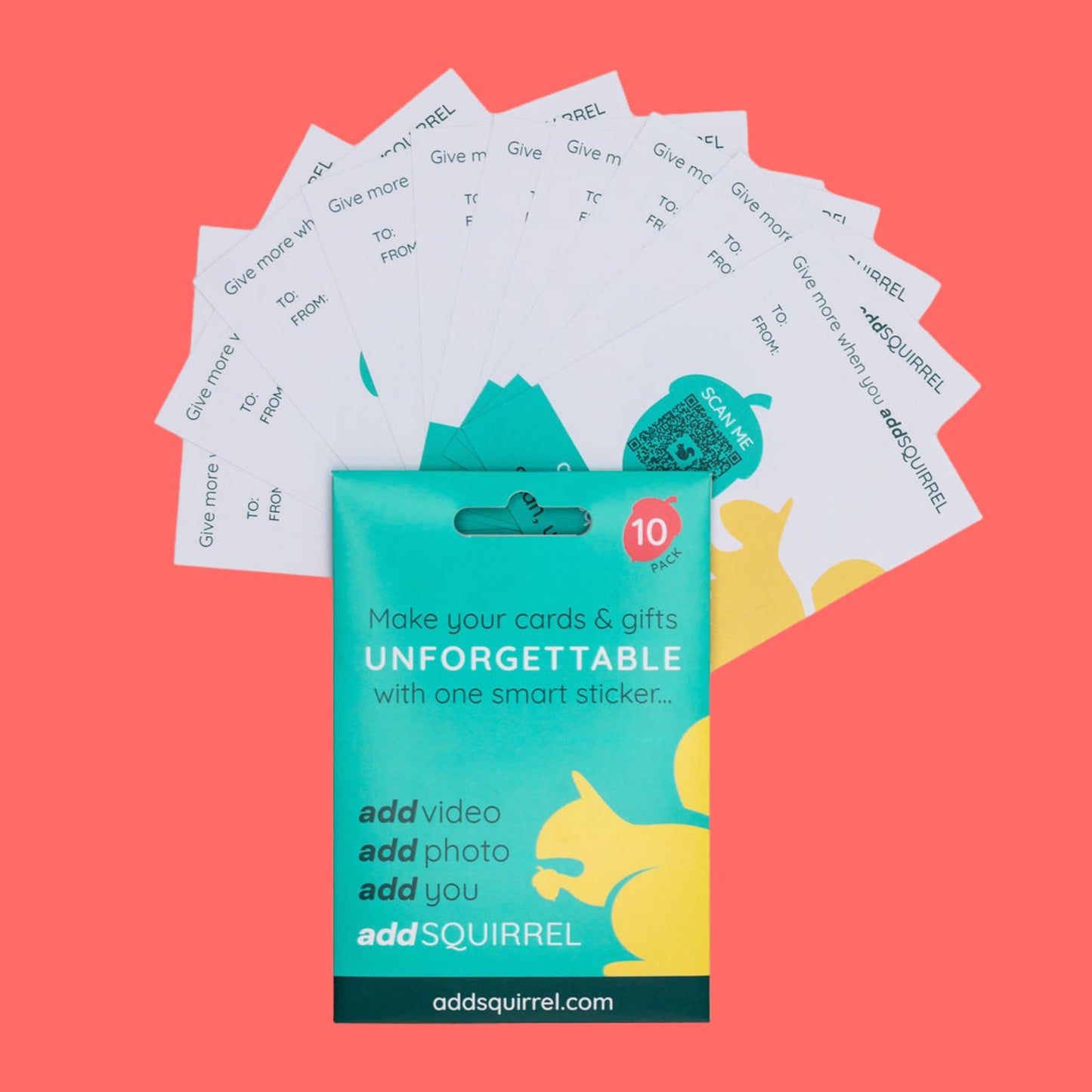 10 pack of addSQUIRREL QR smart stickers