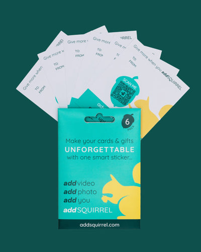 6 pack of addSQUIRREL QR smart stickers